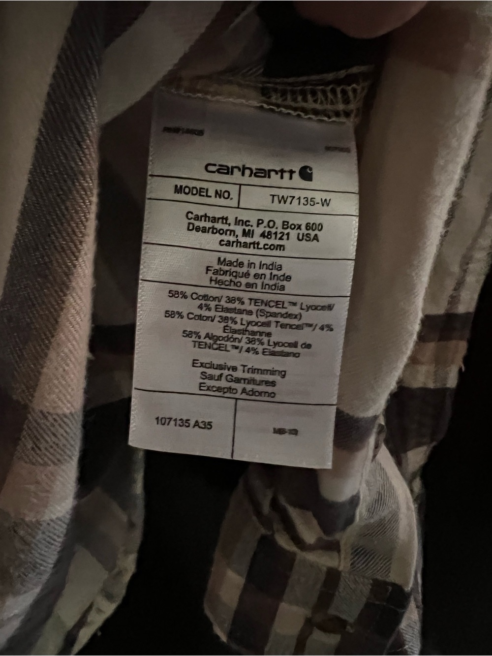 Carhartt Ladies Beige Plaid Button-Up Shirt - Picture 4 of 4